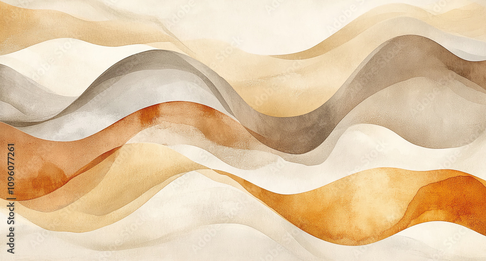 Poster abstract waves of warm earth tones flowing across a light background create a serene ambiance for mo