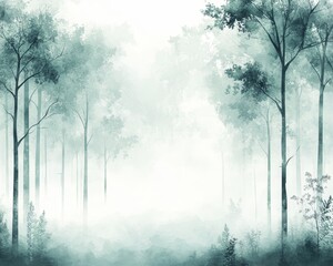 Financial Forest Serenity, a peaceful woodland where trees resemble candlestick charts, merging finance and nature in a soothing watercolor scene