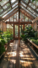 sustainable greenhouse design illustrating environmental awareness and natural harmony. generative ai