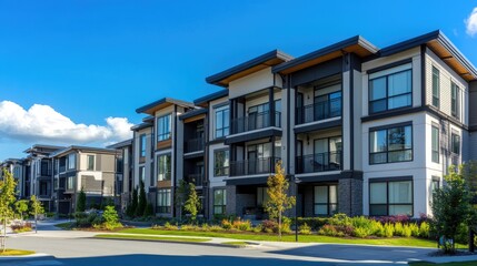 Fototapeta premium Modern Minimalist Apartment Complex in Sunny Setting