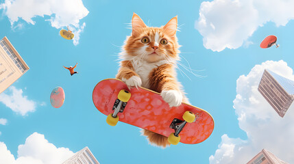 Whimsical and vibrant pop art illustrations of quirky cats in playful scenarios, featuring editable text spaces for versatile use in posters, banners, and promotional designs.