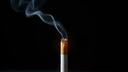 Extinguished cigarette on black background, healthy lifestyle, close-up