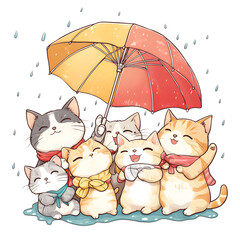 Whimsical and vibrant pop art illustrations of quirky cats in playful scenarios, featuring editable text spaces for versatile use in posters, banners, and promotional designs.