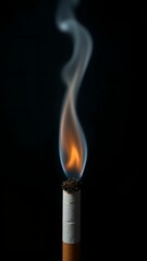 Extinguished cigarette on black background, healthy lifestyle, close-up
