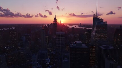 Stunning New York City skyline glowing under a breathtaking sunset image