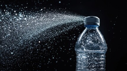 Water Spraying From Plastic Bottle On Black Background