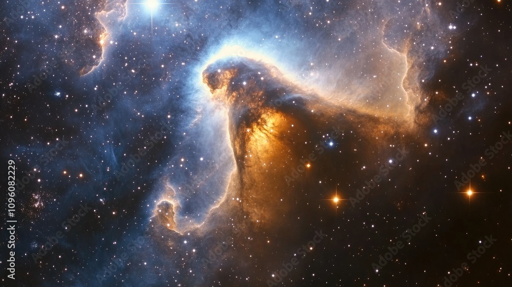 Poster a captivating cosmic scene with swirling nebulae, shining stars, and distant galaxies, creating an a