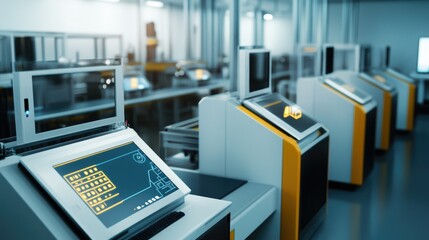 A modern production line with 3D printed components, featuring AI-controlled quality checks and automated logistics, representing the future of smart manufacturing