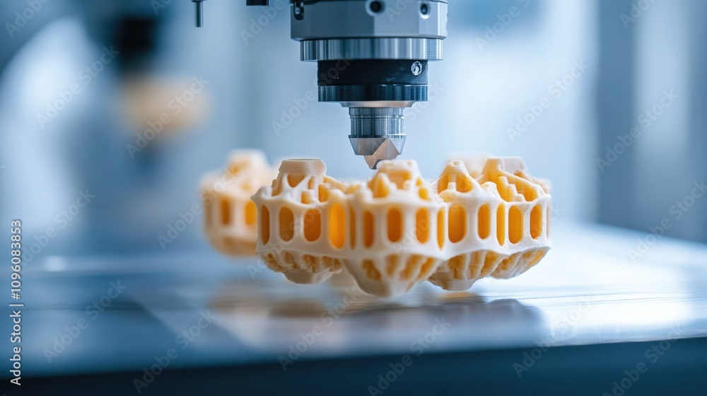 Poster Advanced 3D printed components on a smart manufacturing line, with AI quality control and innovative logistics solutions, showcasing modern production techniques