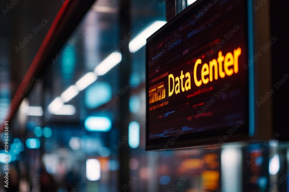 Wall mural Data Center Sign at Night: Modern Technology