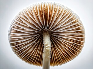 Detailed Portrait Photography of a Psilocybin Mushroom Spore Print on a White Background, Showcasing Intricate Patterns and Textures for Educational and Artistic Purposes