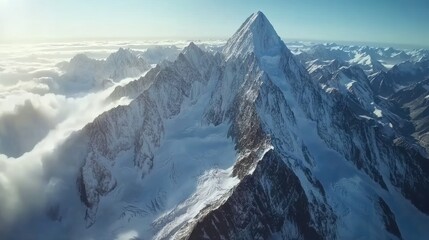 Breathtaking aerial view of rugged mountain peaks with serene alpine landscapes, captured from a helicopter soaring above the majestic wilderness