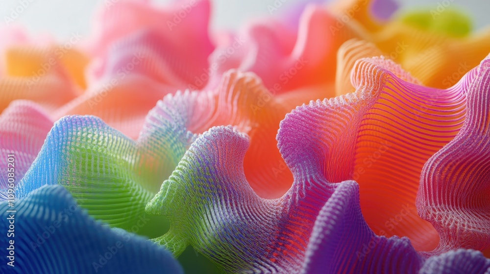 Aufkleber close-up of an ai-driven 3d printer skillfully layering bright, colorful materials, illustrating the