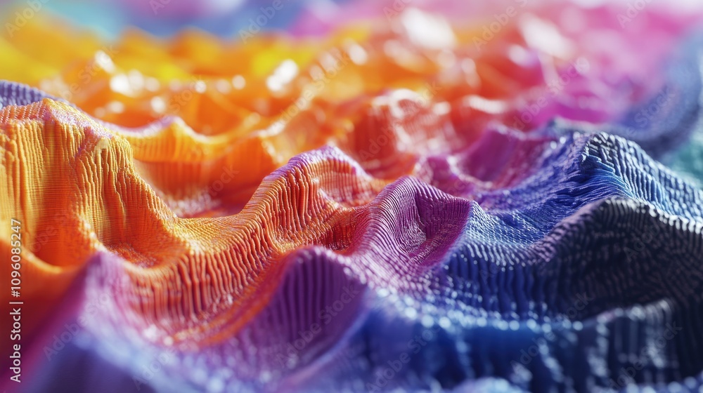 Poster Close-up of an AI-driven 3D printer skillfully layering bright, colorful materials, illustrating the intersection of advanced technology and creative design in action