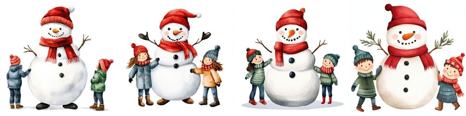 Cheerful snowman surrounded by peaceful Christmas festivities, bringing joy to the winter wonderland.