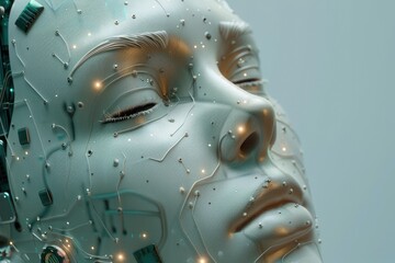 AI user prompts humanoid AI head with AI chip.