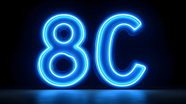 3D Neon Blue Glowing 8C Sign on a Dark Background