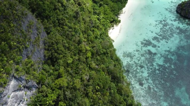 Raja Ampat, Indonesia islands drone footage over horizon and landscape