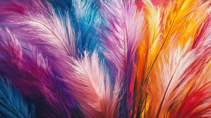 Fototapeta premium Beautiful long-stemmed grass flowers with delicate feathery textures, captured in close-up with vibrant hues