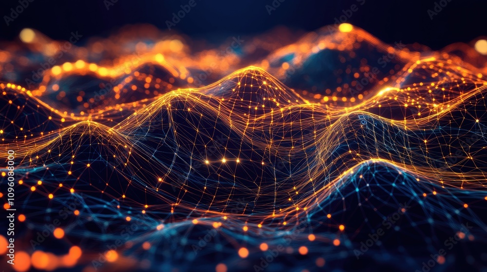 Poster High-tech 3D wireframe motion background with glowing neon lines and abstract data visualization, evoking a sci-fi inspired digital world of advanced technology