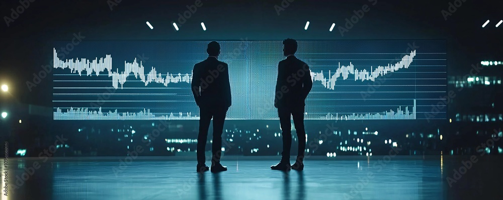 Poster financial advisors presenting energy investment strategies, blend of fossil and sustainable graphs i