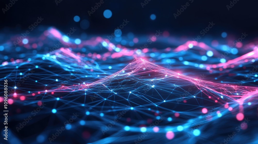 Aufkleber High-tech 3D wireframe motion background with glowing neon lines and abstract data visualization, evoking a sci-fi inspired digital world of advanced technology