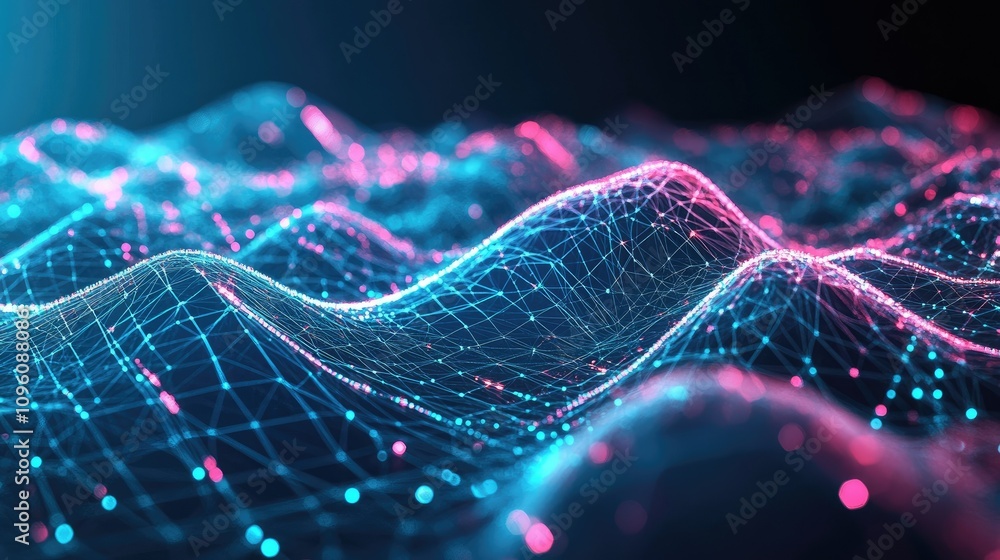 Aufkleber High-tech 3D wireframe motion background with glowing neon lines and abstract data visualization, evoking a sci-fi inspired digital world of advanced technology