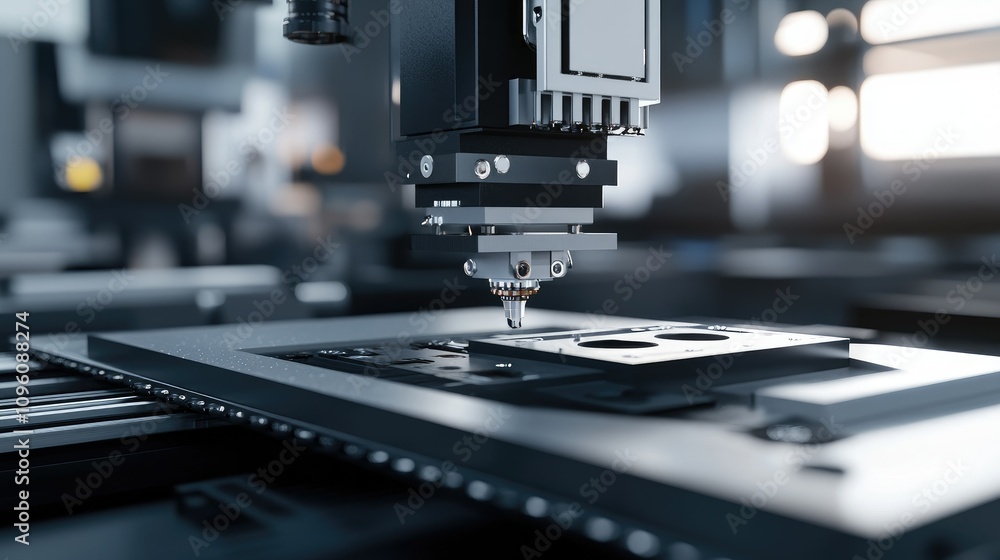 Poster High-tech smart manufacturing line featuring 3D printed components, AI-driven quality control, and streamlined logistics solutions for advanced production processes