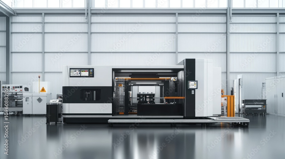 Aufkleber High-tech smart manufacturing line featuring 3D printed components, AI-driven quality control, and streamlined logistics solutions for advanced production processes