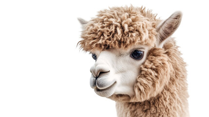 Fototapeta premium Fluffy Alpaca with a thick curly coat isolated on a transparent background, PNG