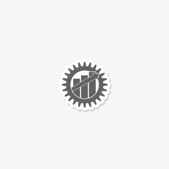 Gear efficiency icon sticker isolated on gray background