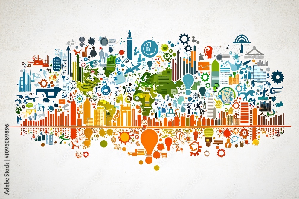 Poster a dynamic image of economic forecasting models with icons for market exposure