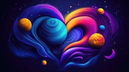 Naklejka premium Vibrant Cosmic Heart: A Colorful Fusion of Celestial Art and Galactic Imagination
