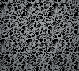 Flower pattern. Seamless gray and black ornament. Graphic vector background.