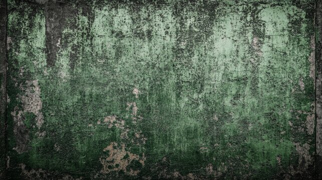 Green scratched metal texture with worn, distressed markings, creating a rugged and industrial appearance.