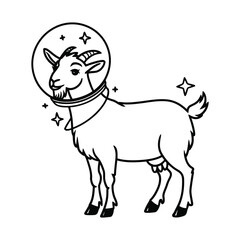Space Goat with Astronaut Helmet Illustration