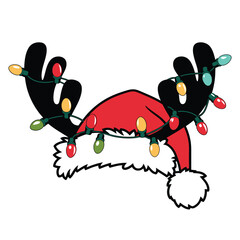 Christmas antlers with lights and Santa hat illustration