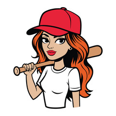 Baseball Girl with Red Cap Illustration
