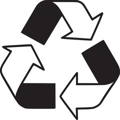 Minimalist recycling symbol with black triangular arrows in vector design