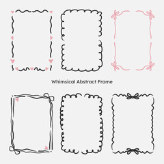 whimsical border frame set. hand drawn scribble line, ribbon bow frame for invitation, valentine or christmas design.
