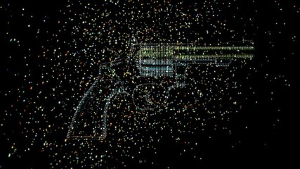 A model pistol and the play of sparkling particles. - Powered by Adobe