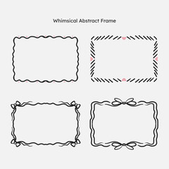 whimsical border frame set. hand drawn scribble line, ribbon bow frame for invitation, valentine or christmas design.