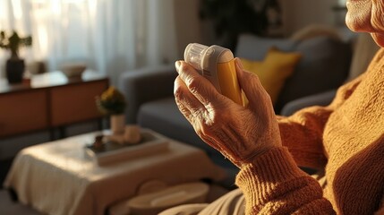 Obraz premium Elderly Person Holding Medication Container at Home