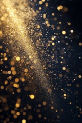 Fototapeta premium Golden sparkles cascade in a beautiful display against a dark background at twilight
