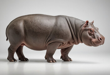 Fototapeta premium standard Hippopotamus right side view. Full figure visible, flat white background, no shadows, head and legs visible, ultra detailed, photorealistic 400mm lens, low angle 