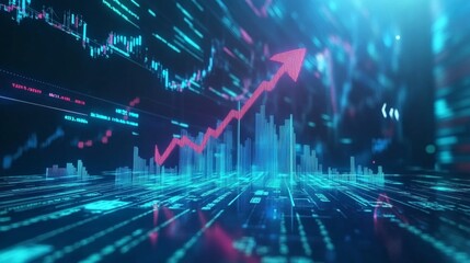 Financial growth analysis digital market trends data visualization urban environment futuristic viewpoint business intelligence insights