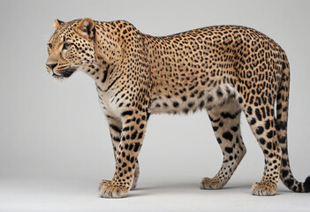  standard Leopard right side view. Full figure visible, flat white background, no shadows, head and legs visible, ultra detailed, photorealistic 400mm lens, low angle 
