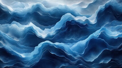 Obraz premium Abstract depiction of blue waves, showcasing fluid movement and depth.