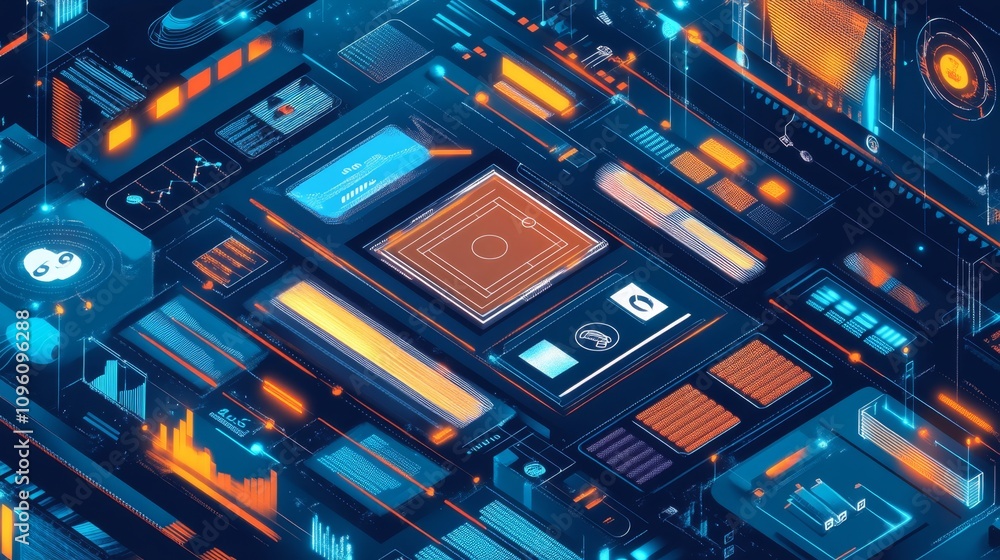Poster data visualization event digital interface infographic high-tech environment aerial view conceptual 