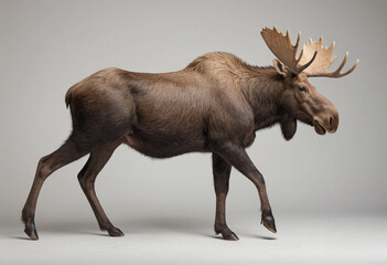  standard Moose right side view. Full figure visible, flat white background, no shadows, head and legs visible, ultra detailed, photorealistic 400mm lens, low angle 